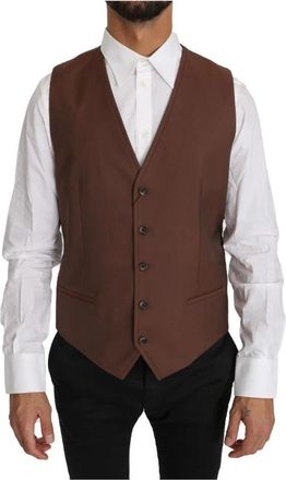 Dolce & Gabbana Bronzen Formele Slim Fit Wollen Vest - Heren - Gillet - Bruin - L - Wol - Kostuums