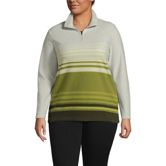 Lands End Anyweather Fleece Quarter Zip Pullover in Vintage Lime Ombre Stripe at Nordstrom, Size 1X