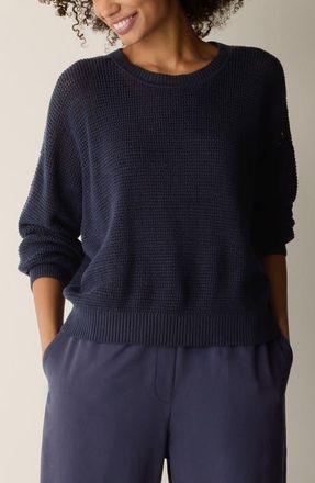 Eileen Fisher Organic Cotton & Tencel Lyocell Crewneck Sweater in Ink at Nordstrom, Size Xx-Small