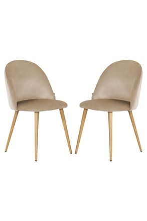 Life Interiors Set of 2 Lucia Ergonomic Velvet Dining Chairs with Wooden Legs, Modern Upholstered Accent Chair in Grey