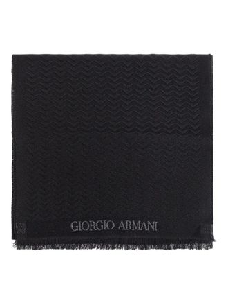 Giorgio Armani wool fringed scarf - Black