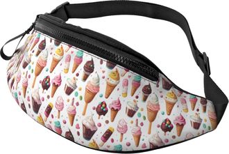 Generic Colorful Ice Cream Print Waist Bag Bum Bag Fashion Bumbags For Outdoors Workout Women 14X35Cm