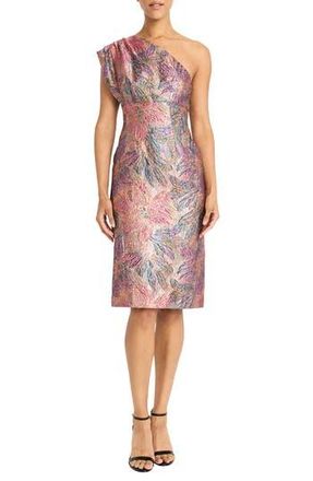 Maggy London Brocade One-Shoulder Cocktail Dress in Magenta/Teal/Orange at Nordstrom Rack, Size 8