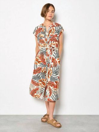 Apricot Painted Banana Leaf Dress In Khaki