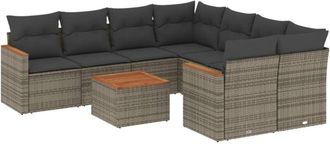 vidaXL Set De Muebles De Jard&iacute;n 9 Pzas Y Cojines Rat&aacute;n Sint&eacute;tico Gris Vidaxl