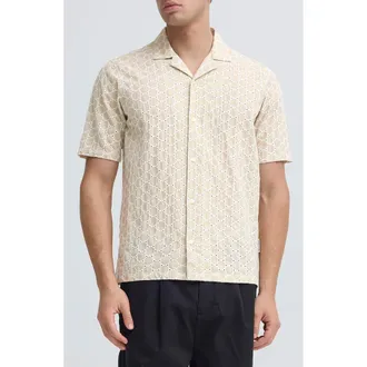 Casual Friday Samwell Embroidered Eyelet Camp Shirt in Plaza Taupe at Nordstrom, Size X-Large
