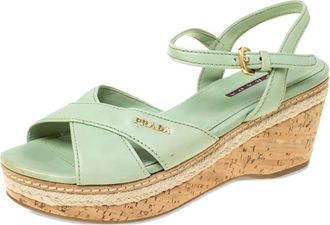 Prada Sandali in pelle con zeppa 60mm - Verde