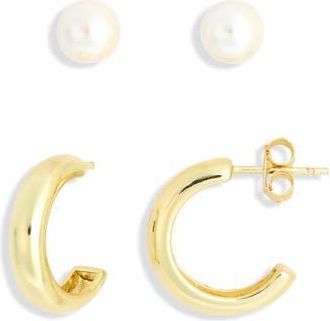 Argento Vivo Set of 2 Faux Pearl & Hoop Earrings in Gold at Nordstrom Rack