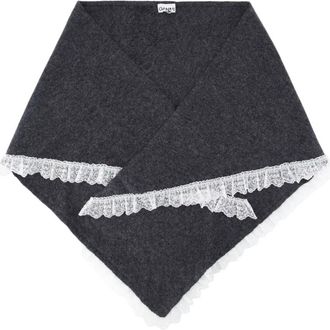 Ganni Sciarpa triangolare in lana con pizzo - - Accessories - Donna - Grigio - ONE SIZE