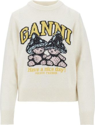 Ganni Mushroom Teddy wool-blend sweater Woman XS