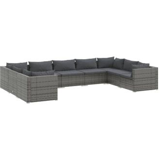 vidaXL Set De Muebles De Jard&iacute;n 9 Pzas Y Cojines Rat&aacute;n Sint&eacute;tico Gris Vidaxl