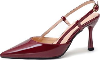 Generic Womens Patent Leather Slingback Sandals 7.5cm Stiletto Heel Pointed Toe with Crystal Ankle Strap for Wedding & Evening,Burgundy,4.5 UK