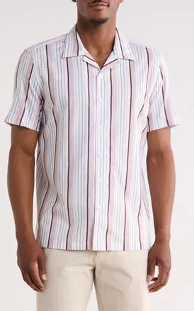 Robert Barakett Oswaldo Stripe Camp Shirt in Coral at Nordstrom Rack, Size Xx-Large