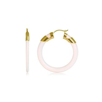 Gold & Honey Womens Classic Flat Lucite Birthstone Hoop Earrings In June - Pearl