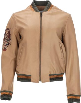 Mr & Mrs Italy Smooth Tan Leather Jacket with Graphic Patches