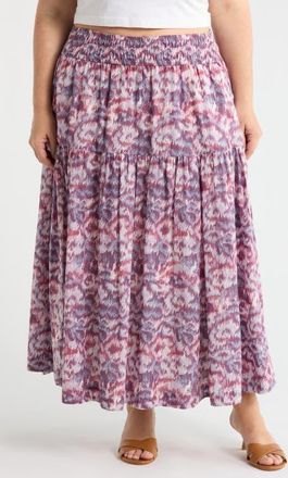Treasure & Bond Smocked Waist Maxi Skirt in Pink- Blue Daisy Tapestry at Nordstrom, Size 1X