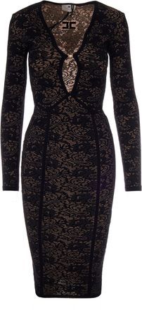 Elisabetta Franchi Slim-Fit Midi Dress With V-Neckline And Jacquard Detailing