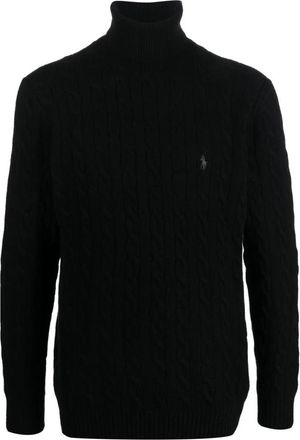 Polo Ralph Lauren Zwarte Ribgebreide Trui met Col - Heren - Coltruien - Zwart - 2XL - Wol - Truien & Vesten