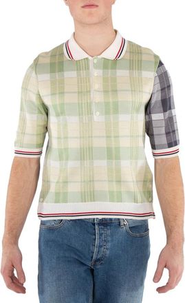 Thom Browne Mens Seasonal Multi Fun-Mix Cotton Silk Madras Polo Shirt, Brand Size 1 (Small)