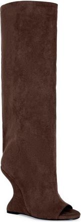 Azalea Wang Vincent Knee High Open Toe Boot in Brown at Nordstrom, Size 6.5