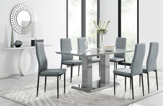 Furniturebox Imperia 6 Grey Dining Table & 6 Milan Black Leg Chairs