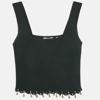 Sandro Green Jersey Knit Embellished Cropped Top