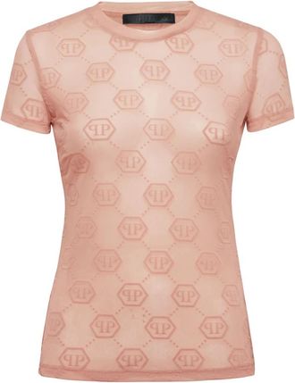 Philipp Plein T-Shirt Slim Fit Monogram - Dames - T-shirts - Roze - XL - Leer - Tops