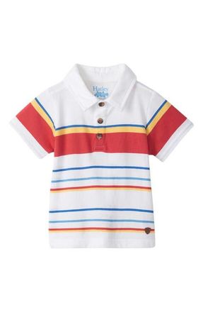 Hatley Kids Seascape Stripe Peached Cotton Polo in White at Nordstrom, Size 9-12M