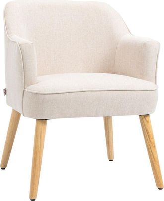 HOMCOM Homcom - Sill&oacute;n De Sal&oacute;n Moderno Butaca Tapizada En Lino Con Patas De Madera Para Dormitorio Oficina Estudio Carga 120 Kg 64,5x65x79,5 Cm Crema