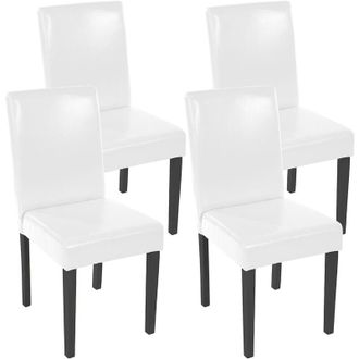 Hhg Non utilizzato] Set 4x sedie Littau ecopelle soggiorno cucina sala da pranzo 43x56x90cm bianco piedi scuri