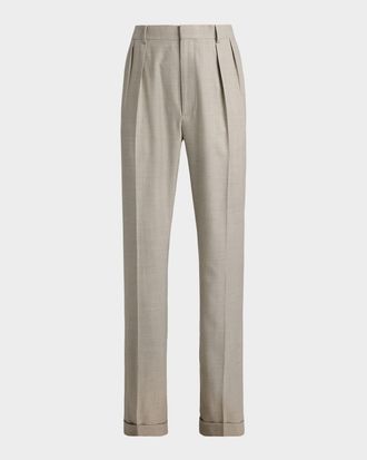 Ralph Lauren Purple Label Men & apos;s Cotton-Stretch Straight Leg Pleated Trousers