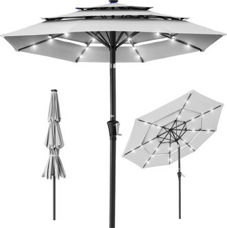 Best Choice Products 10ft 3-Tier Solar Patio Umbrella w/ 24 LED Lights, Tilt Adjustment, Easy Crank