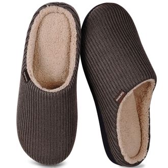 Garonne Mens Slippers with Memory Foam and Wool-Like Lining Slip-on Slippers for Bedroom Indoor/Outdoor, Bright coffee, 44.5/45.5 EU