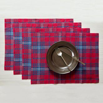 Solino Home Linen Placemats - Red Tartan Plaid, 14 x 19 in Red And Navy at Nordstrom, Size Medium