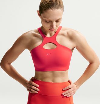 Nike Womens Universa Medium-Support Padded Sports Bra in Red | IO9335-696