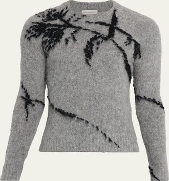 Dries Van Noten Mens Mouche Foliage Knit Crewneck Sweater
