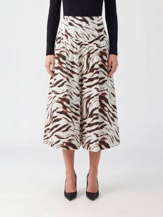 Ganni Gonna midi A-line in cotone stretch a vita alta con stampa animalier