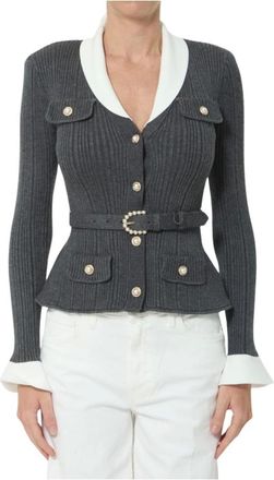 Self Portrait Truien & Vesten, Dames, Grijs, L, Wol, Ribbed Knit Cardigan