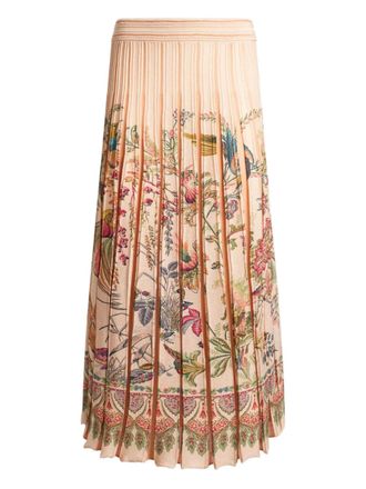 Etro pleated flora fauna-print midi skirt - Neutrals