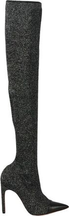 Givenchy Black 115 Lurex & Leather Thigh Boots Size 38