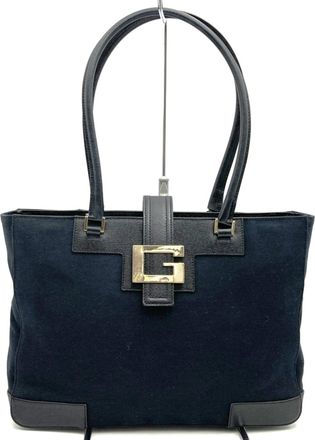 Gucci Black Canvas Leather Tote Bag (Pre-Owned)