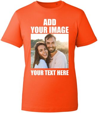 Generic Personalised T-Shirt - Custom Name, Image & Text Tee for Men, Women & Kids - Customisable Cotton Shirt - Funny, Birthday & Gift Printed Top (Orange, 4