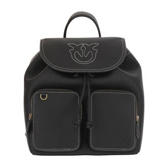 Pinko Leren Rugzak met Love Birds Borduursel - Dames - Rugzakken - Zwart - ONE Size - Leer - Tassen