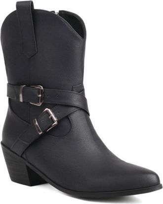 Generic Ladies Vintage Western Cowboy Mid Calf Boots Mid Calf, Chunky Block Heel for Country Wear,Black,5.5 UK