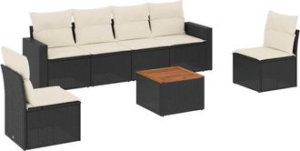 vidaXL Vidaxl - Set De Comedor De Jard&iacute;n 7 Pzas Y Cojines Rat&aacute;n Sint&eacute;tico Negro
