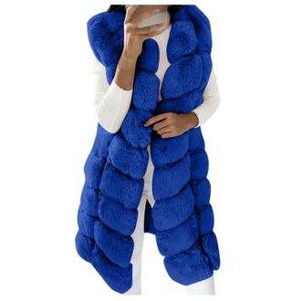 Generic Faux Fur Gilet For Women Sleeveless Long Plush Quilted Jackets Thicken Warm Casual Vests Outdoor Fuzzy Body Warmer Solid Thermal Parka Coats Plus Size