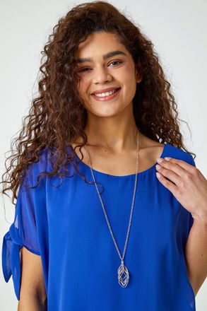 Roman Chiffon Layered Tie Detail Top with Necklace
