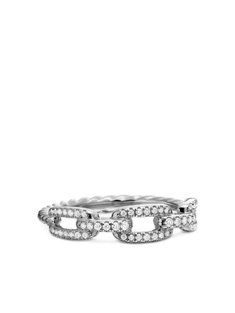 David Yurman 18kt witgouden Stax Chain Link ring met diamant (4.5 mm) - Zilver