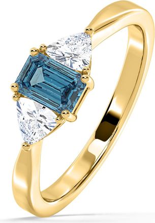 The Diamond Store Aurora Blue Lab Diamond Emerald Cut and Trillion 1.00ct Ring in 18K Yellow Gold - Elara Collection