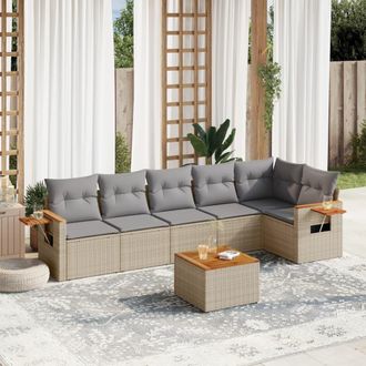 vidaXL Vidaxl - Set Sof&aacute;s De Jard&iacute;n 7 Piezas Y Cojines Rat&aacute;n Sint&eacute;tico Beige